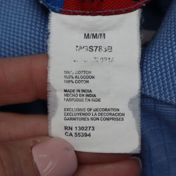 Wrangler Shirt Mens M Blue Short Sleeve Slit Chest Button Collared Top - Picture 3 of 16